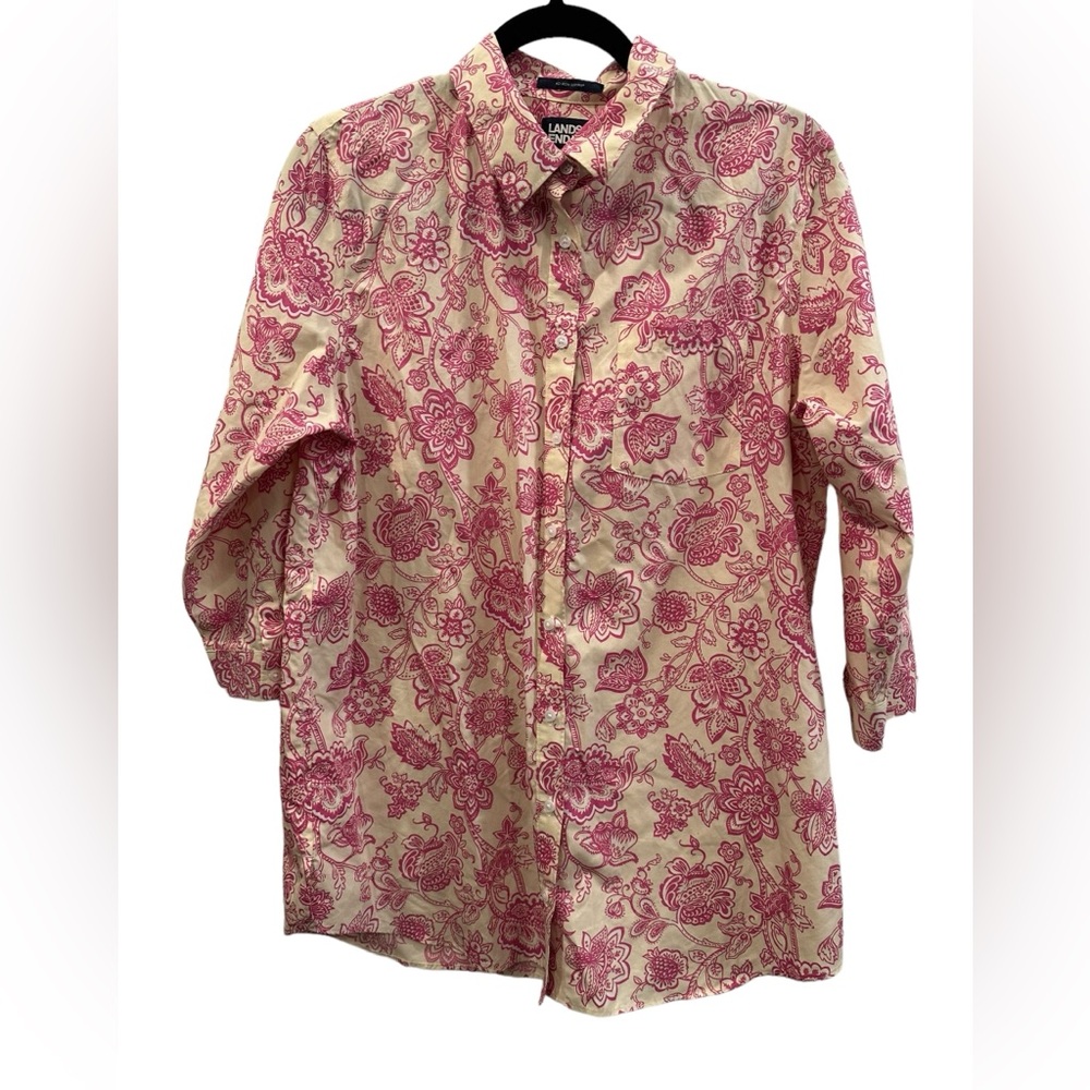 Lands End women’s floral button down blouse size 12 EUC